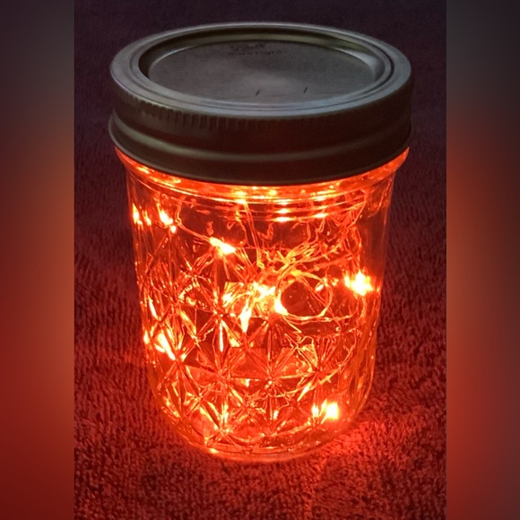 HANDMADE Other - ORANGE 1/2 PINT MASON JAR w/ LED FAIRY-LIGHTS/HANDMADE